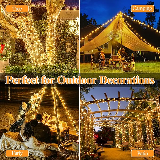 2 Pack Solar String Lights Total 480LED 158FT, IP67 Waterproof String Lights for Outside with 8 Modes, Upgraded Solar Panel Fairy Lights for Garden Party Wedding Decorations (Warm White)-CasaMuseHome