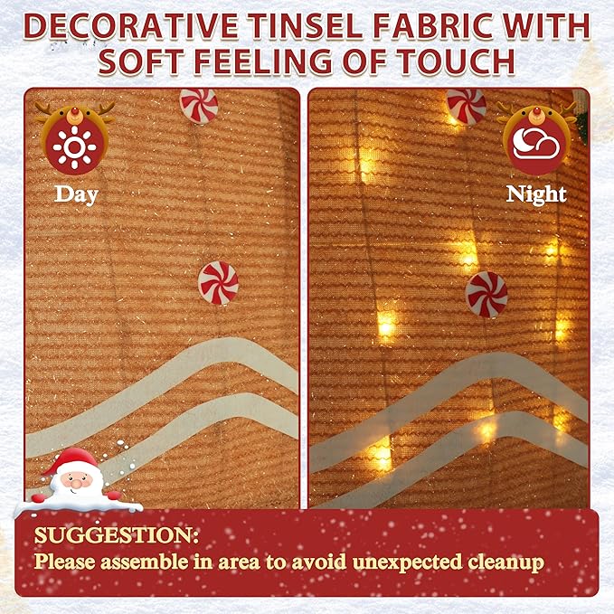 5FT Gingerbread Man with Candy Cane and Gift Box Decoration, 2.5D Pre-Lit Gingerbread Man Decor with 120 LED Lights for Christmas, Freestanding Glittered Holiday Display for Outdoor, Indoor-CasaMuseHome