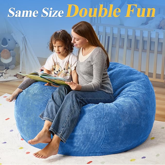3.5FT Bean Bag Chairs Teardrop Bean Bag Chair for Adults Beanbag Chair with Memory Foam Filled Machine Washable Cover for Living Room, Bedroom (Large,Blue)-CasaMuseHome