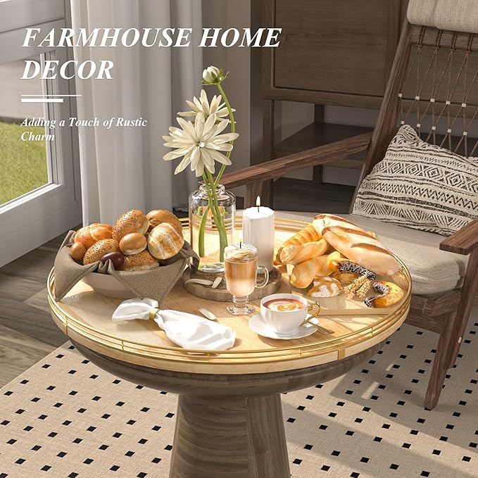 21-Inch Wooden Lazy Susan Turntable – Premium Oak & Iron, Extra Large Rotating Serving Tray for Dining Table, Kitchen Countertop, Farmhouse Décor, Spice Rack, Charcuterie & Entertaining-CasaMuseHome