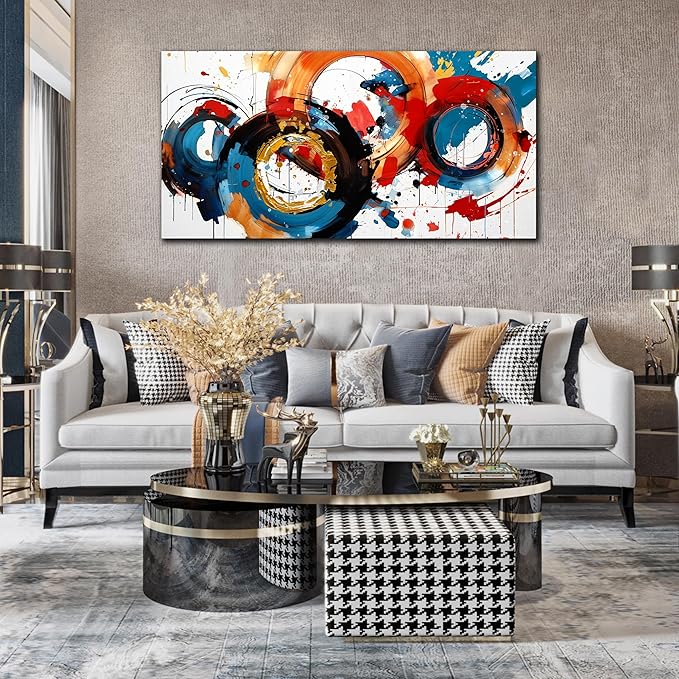 Abstract Wall Art Large Canvas Prints Modern Living Room Bedroom Home Office Wall Decor Framed Colorful Circle Abstract Picture Ready to Hang Size 24x48-CasaMuseHome