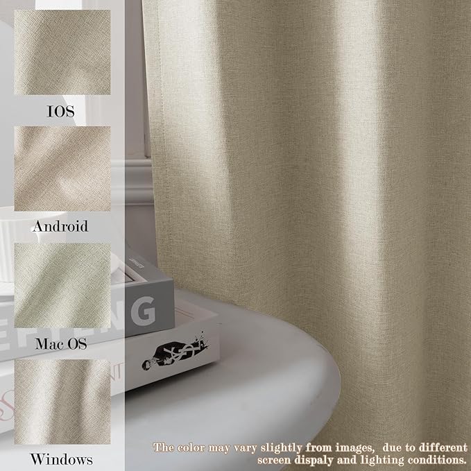 100% Blackout Linen Textured Drapes for Bedroom Pinch Pleated Curtains for Track System Portable Drapery for Sliding Glass Door/Storage/Space Room Divider, 70" Wx84 L, 1 PC, Beige-CasaMuseHome