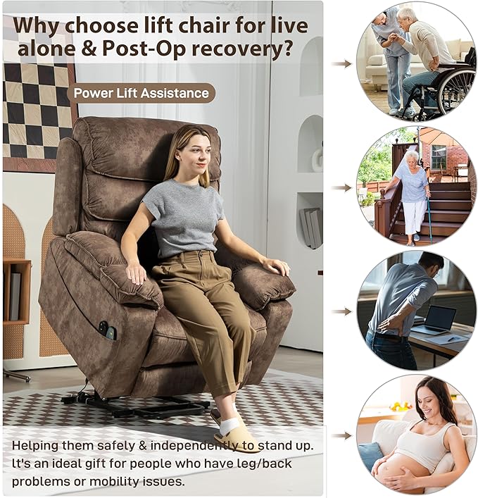 27in Extra Wide Power Lift Recliner Chair for Big Tall with Extended Footrest Heat Massage, Oversized Electric Lift Recliner Chairs for Adults Elderly Seniors, Arm Storage & Cup Holders-CasaMuseHome