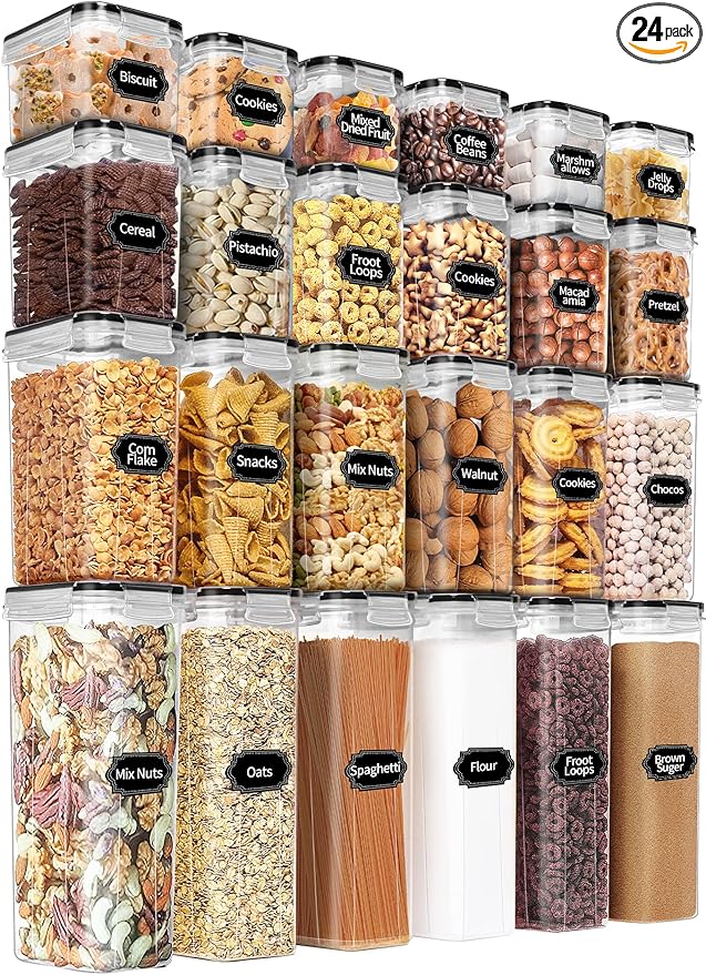 PRAKI Airtight Food Storage Containers Set with Lids - 24 PCS, BPA Free Kitchen and Pantry Organization, Plastic Leak-proof Canisters for Cereal Flour & Sugar - Labels & Marker-CasaMuseHome