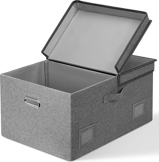 75 Quarts Extra Large Decorative Storage Bins with Lids, 1 Pack Gray Collapsible Storage Bins with Lids, Stackable Storage Bins Decorative Box Storage With Lid Extra Large-CasaMuseHome