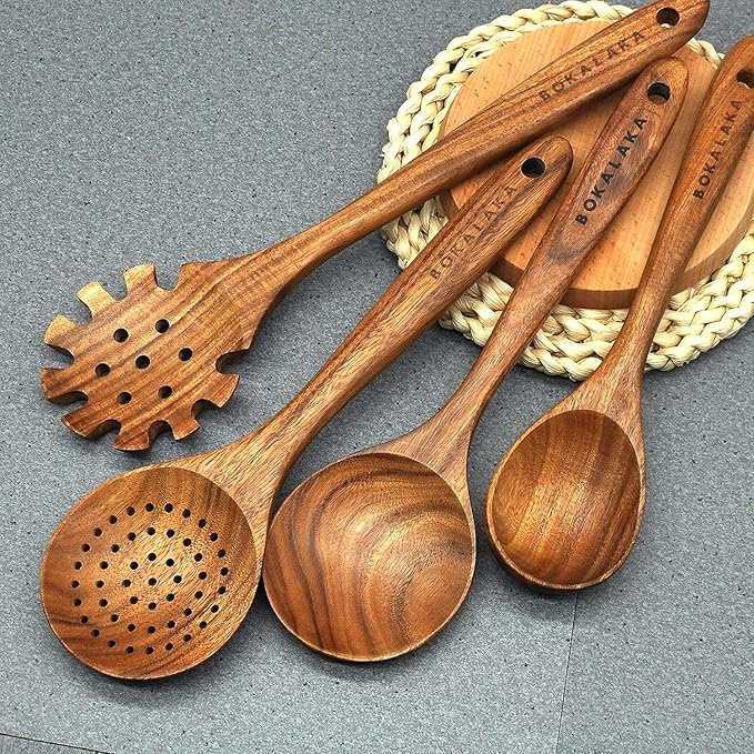 7-Piece Wooden Cooking Utensil Set - Teak Spatula and Spoons for Kitchen-CasaMuseHome