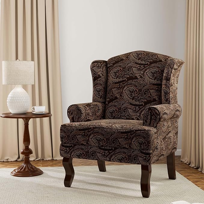 Accent Chair, High Back Upholstered Armchair with High Resilience Sponge & Wood Legs, Mid-Century Modern Comfy Single Sofa Reading Chairs for Living Room, Bedroom (Cranberry, Set of 1)-CasaMuseHome