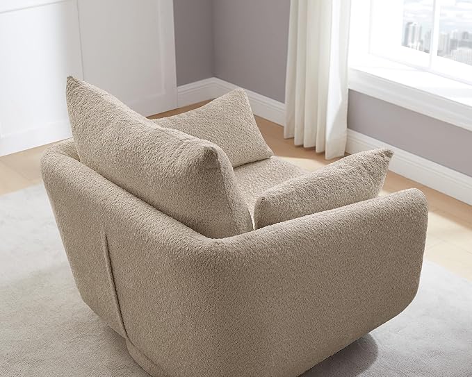 360° Swivel Accent Armchair Set of 2, 39.3" Oversized, Sherpa Boucle Fabric Sofa Chair with Removable Back & Arm Pillows, Swivel Chairs with Cozy Soft Padded, No Assembly Required, Camel-CasaMuseHome