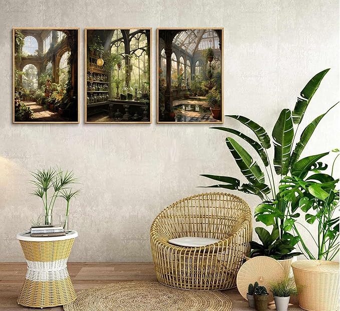 3pcs William Morris Green Plants Canvas Wall Art Medieval Castle Posters Prints Gothictalian Landscape Painting Pictures Paintings Wall Decor for Living Room Bathroom Bedroom Decoration Unframed-CasaMuseHome