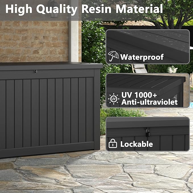 180 Gallon Outdoor Storage Box, Deck Box Resin Waterproof and UV Resistant Lightweight Deck Box for Garden Tools, Pool Supplies Organization-CasaMuseHome
