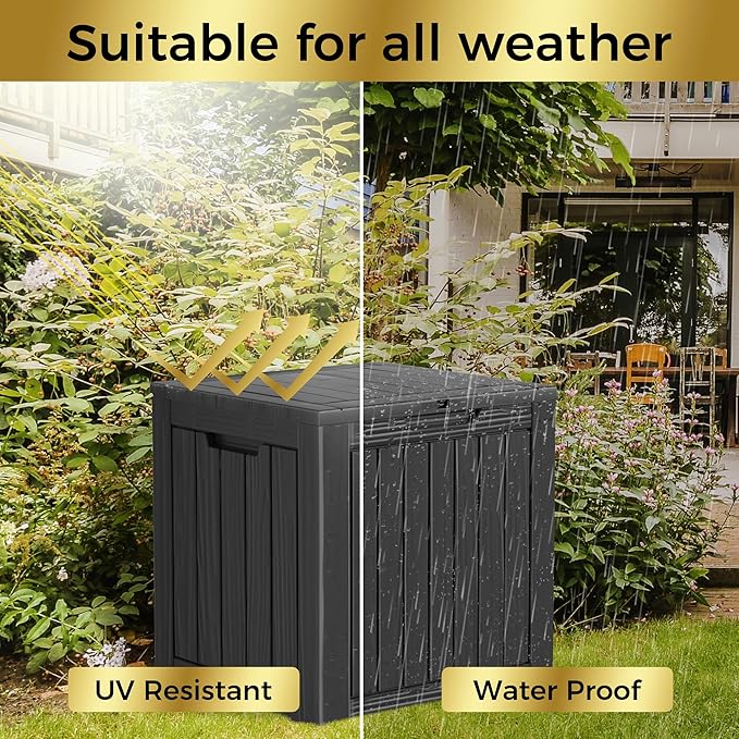 35 Gallon Lockable Resin Deck Box, Waterproof & UV-Resistant Outdoor Storage Box for Outdoor Cushion Storage, Garden Tools & Pool Accessories Storage, Black-CasaMuseHome