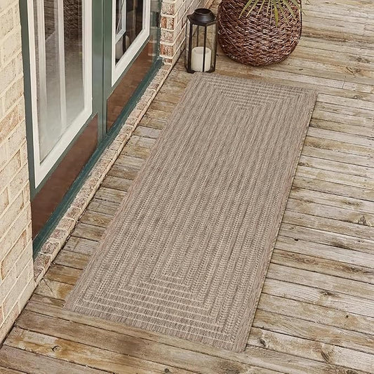 Adiva Rugs Outdoor Indoor Area Rug, Weather Resistant, Easy to Clean, Stain Resistant Floor Mat for Dining Room, Backyard, Deck, Patio (Natural Beige, 2'6" x 7')-CasaMuseHome