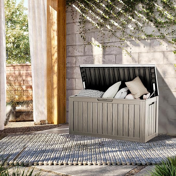 80 Gallon Lockable Resin Deck Box, Waterproof & UV-Resistant Outdoor Storage Box for Outdoor Cushion Storage, Garden Tools & Pool Accessories Storage, Gray-CasaMuseHome