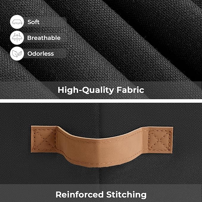 StorageWorks Large Storage Bins with Lids, Decorative Storage Boxes with Lid and PU Handles, Foldable Storage Baskets for Closet, Shelves, Stackable, Black, 3-Pack-CasaMuseHome