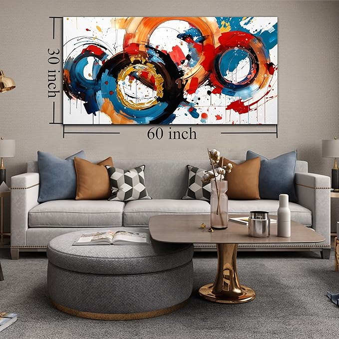 Abstract Wall Art Large Canvas Prints Modern Living Room Bedroom Home Office Wall Decor Framed Colorful Circle Abstract Picture Ready to Hang Size 30x60-CasaMuseHome