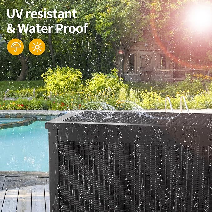320 Gallon Resin Deck Box, Waterproof Outdoor Storage Bin for Patio Furniture, Pool Accessories, and Garden Tools, Lockable & UV-Resistant, Black-CasaMuseHome