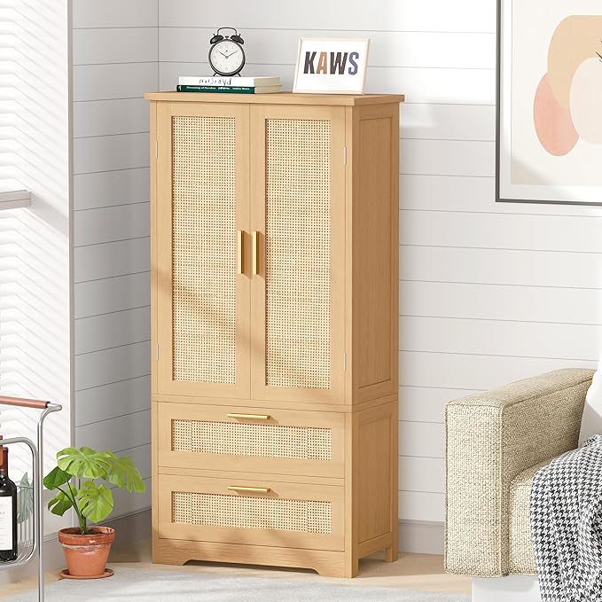 50.4" H Bathroom Storage Cabinet, Modern Floor Cabinet with Adjustable Shelf, Small Pantry with 2 Doors & Drawers, Storage Cabinet for Bathroom, Living Room, Kitchen, Natural KES007MCWG-CasaMuseHome