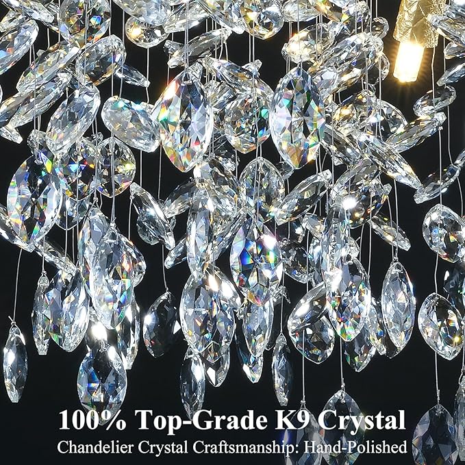 14-Light Modern Large Crystal Chandelier for Dining Room, 48" Round Gold Crystal Tree Branche Chandelier, Living Room Crystal Chandelier, Crystal Chandeliers for High Ceiling,Entryway,Foyer-CasaMuseHome