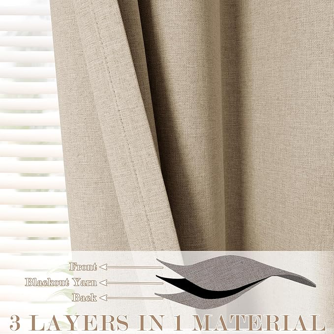 120" Wx108 L Linen Room Divider Drapes for Doorway/Glass Window/Sliding Door/Patio, Extra Wide Pinch Pleated Full Blackout Curtains for Girls Boys Teen Kids Room, 1 Panel, Sand Beige-CasaMuseHome