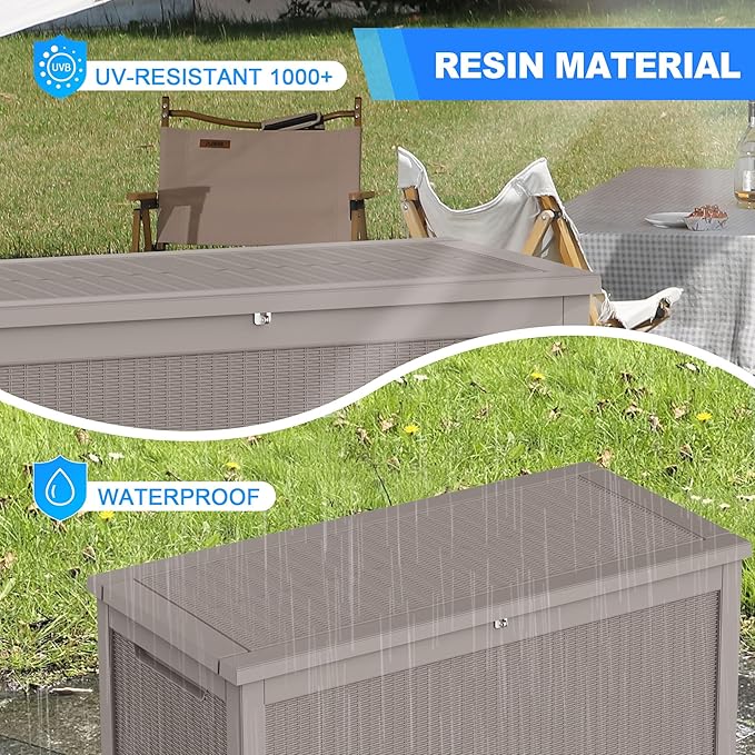 260 Gallon Double-Wall Resin Deck Box - Lockable Waterproof Outdoor Storage Box, 1000lbs Capacity & Doubles as Seating for Patio Furniture - Garden Tools, Pool Accessories (Brown)-CasaMuseHome