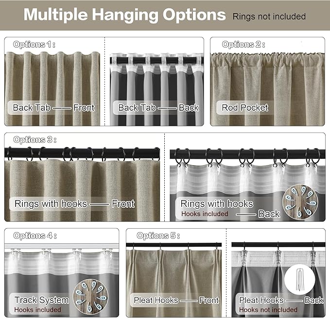 102 Inch Long Blackout Linen Blend Curtains 2 Panels,70 Wide Back Tab Pinch Pleated Look Window Drapes with Hooks,Track System Curtain Panels for Sliding Door Modern Farmhouse 70x102 Light Taupe-CasaMuseHome