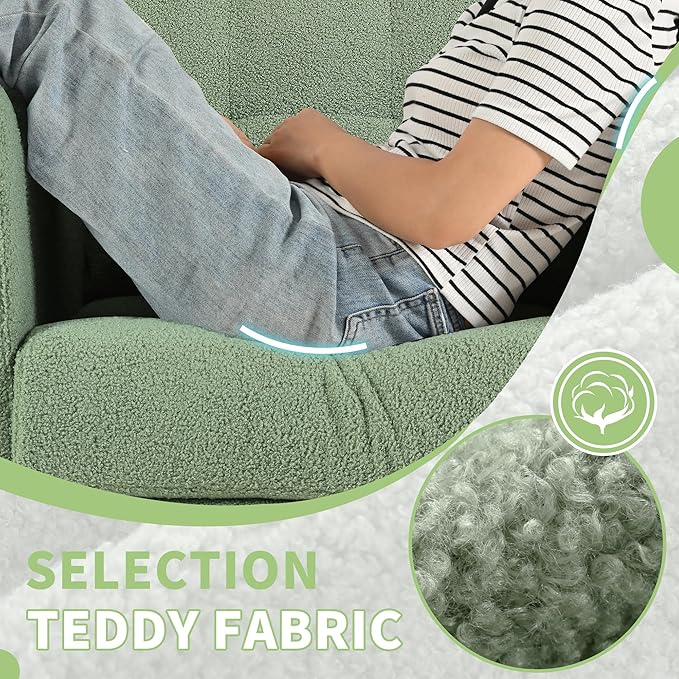 Accent Chair Set of 2, Upholstered Armchair with Pillow, Teddy Single Sofa Chair with Lounge Seat and Wood Legs for Living Room Small Spaces-CasaMuseHome