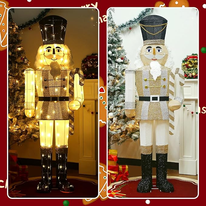 61Inch Nutcracker Christmas Decor Outdoor with LEDs 5 Feet Lighted Large Nutcracker Lighted Christmas Decorations Outdoor with Stakes & Zip Ties for Xmas Yard, Porch, Lawn-CasaMuseHome