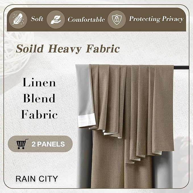 94 Inch Long Blackout Curtains 2 Panels Set Linen Brown,Linen Back Tab Pleated Look Drapes with Hooks,Light Blocking Modern Stylish Curtains for Bedroom Living Room,W50xL94 in Length,Linen-CasaMuseHome
