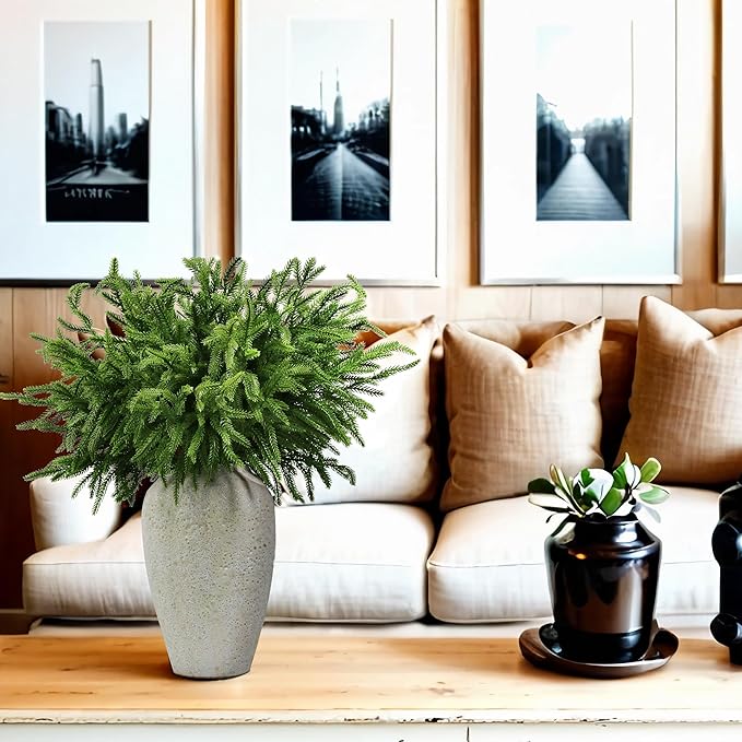 12Pcs Artificial Norfolk Pine Branches 24" Plastic Christmas Plants Decor Faux Greenery Stems Pine Picks Outdoor Faux Plants UV Resistant for Xmas Indoor, Front Porch Home Décor (12, 24inch)-CasaMuseHome