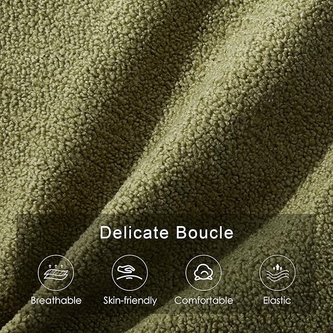 43.3" Bedroom Bench, Upholstered Entryway Bench, Modern End of Bed Ottoman with Solid Wood Legs and Adjustable Foot Pegs for Entryway, Dining Room and Living Room (Green Boucle)-CasaMuseHome