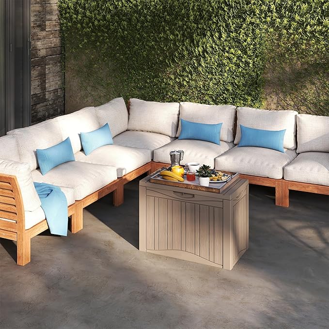 50 Gallon Lockable Resin Deck Box, Waterproof & UV-Resistant Outdoor Storage Box for Outdoor Cushion Storage, Garden Tools & Pool Accessories Storage, Gray-CasaMuseHome