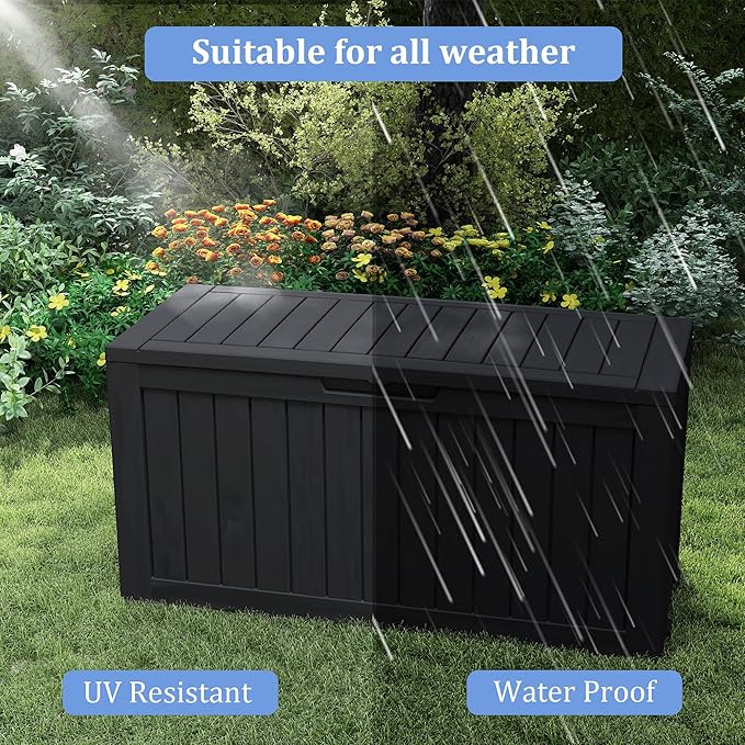 75 Gallon Double-Wall Resin Deck Box - Lockable Waterproof Outdoor Storage Box, 515lbs Capacity & Doubles as Seating for Patio Furniture - Garden Tools, Pool Accessories (Black)-CasaMuseHome