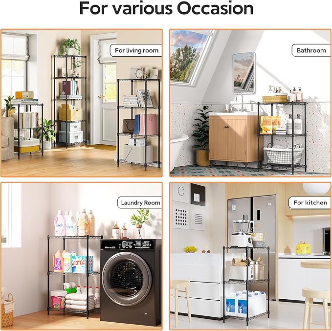 3 Tiers Shelf Metal Storage Shelves Wire Rack Closet Organizers with Wheel for Garage Kitchen Bathroom Laundry Black 11.8" D x 17.7" W x 28.8" H-CasaMuseHome