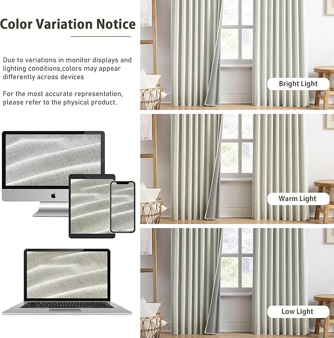 92 Inch Long Curtains 2 Panels,Back Tab Hook Belt with Hooks,Modern Neutral French Style Pleat Look Soundprof Linen Drop Cloth Traverse Blackout Curtains for Living Room 50W x 92L Natural Cream-CasaMuseHome