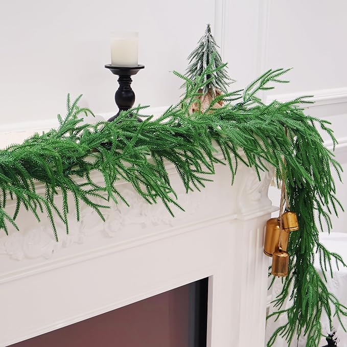 2PCS 9FT Christmas Garland Norfolk Pine Garland Real Touch Artificial Greenery Garland for Mantle Fireplace Table Indoor Outdoor Decor (Normal)-CasaMuseHome