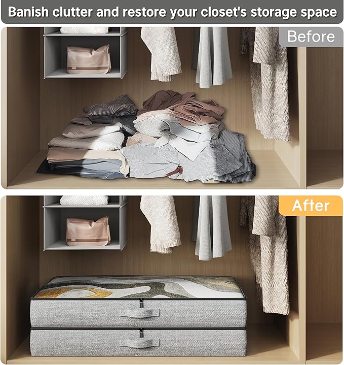 2-Pack Under Bed Storage Containers, 4.5 Inches Tall Low Profile Underbed Clothes Storage Organizer Bin with Sturdy Sidewalls/Bottom, Underbed Storage Bins 2 Storage Thin Bins-CasaMuseHome