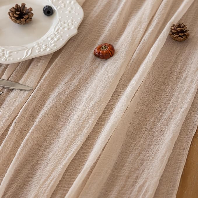 6Pcs Beige Gauze Rustic Cheesecloth Table Runner 120 Inch 10 FT for Wedding Baby Shower Bridal Shower Birthday Engagement Garden Outdoor Party Long Sheer Boho Decorations-CasaMuseHome
