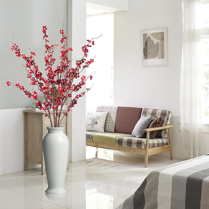 4Pcs Cherry Blossom Branches Artificial Flowers for Spring Summer Indoor Decoration,Faux Long Stem Artificial Flowers for Wedding Home Office Bedroom Party Table Centerpieces Decor(Red)-CasaMuseHome