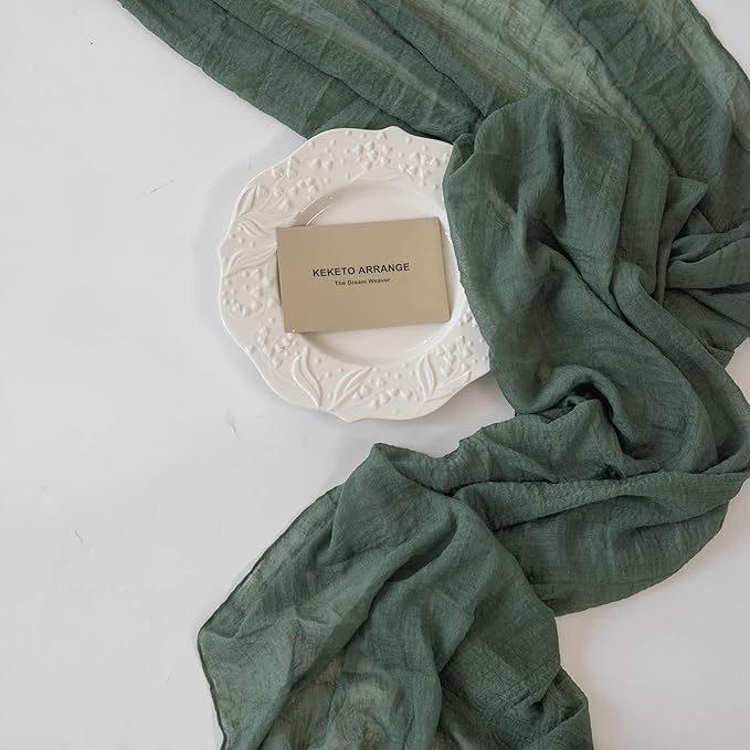 6Pcs Forest Green Gauze Rustic Cheesecloth Table Runner 120 Inch 10 FT for Wedding Baby Shower Bridal Shower Birthday Engagement Garden Outdoor Party Long Sheer Boho Decorations-CasaMuseHome