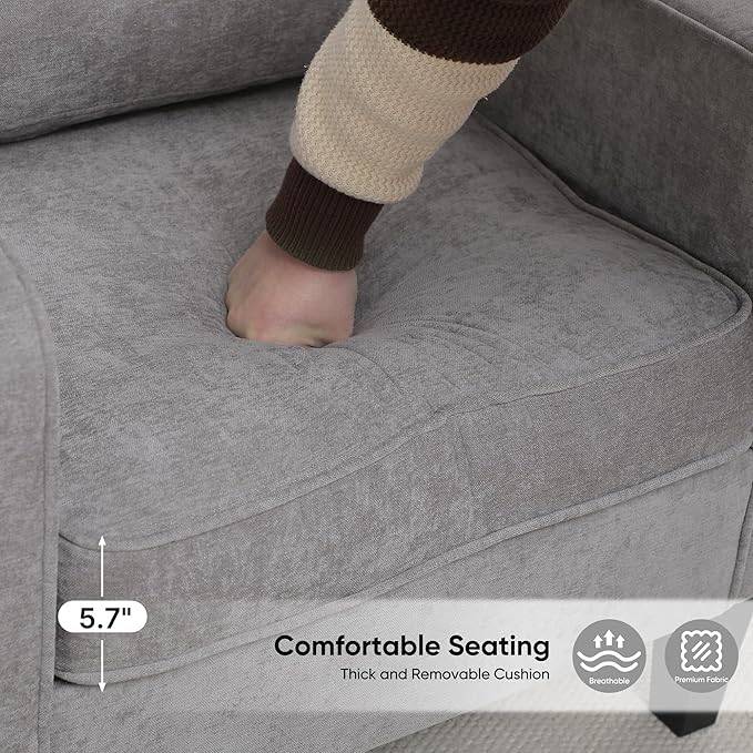 Accent Chairs Set of 2, Upholstered Living Room Chairs with Side Pockets, Mid Century Modern Reading Chair for Bedroom, Comfy Armchair Single Sofa Side Chair for Office, Small Room, Light Grey-CasaMuseHome