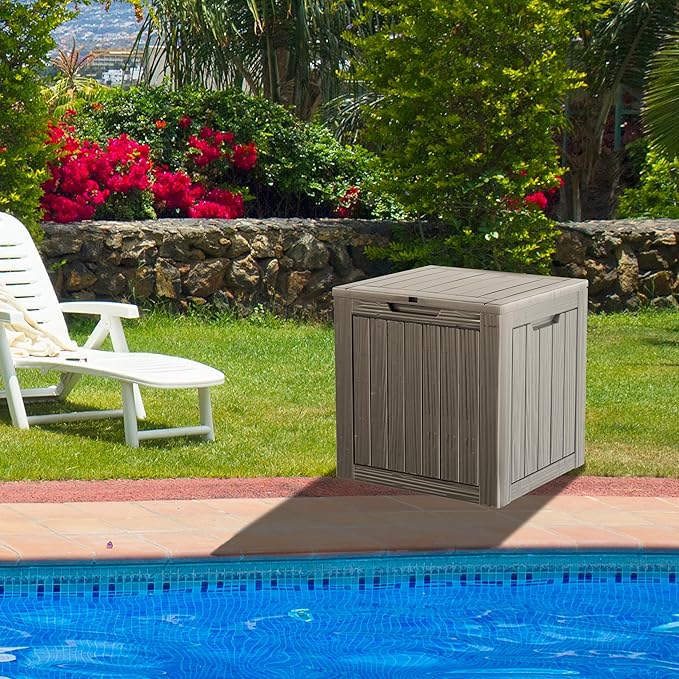35 Gallon Resin Deck Box, Waterproof Outdoor Storage Bin for Patio, Poolside, and Garden, Lockable & UV-Resistant,Grey-CasaMuseHome