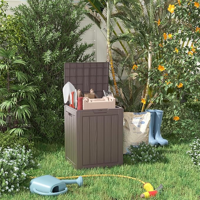 28 Gallon Resin Deck Box, Lockable Outdoor Storage Box for Patio Cushions Storage Furniture,Garden Tools, Pool Supplies, Weatherproof and UV Resistant (Grey)-CasaMuseHome