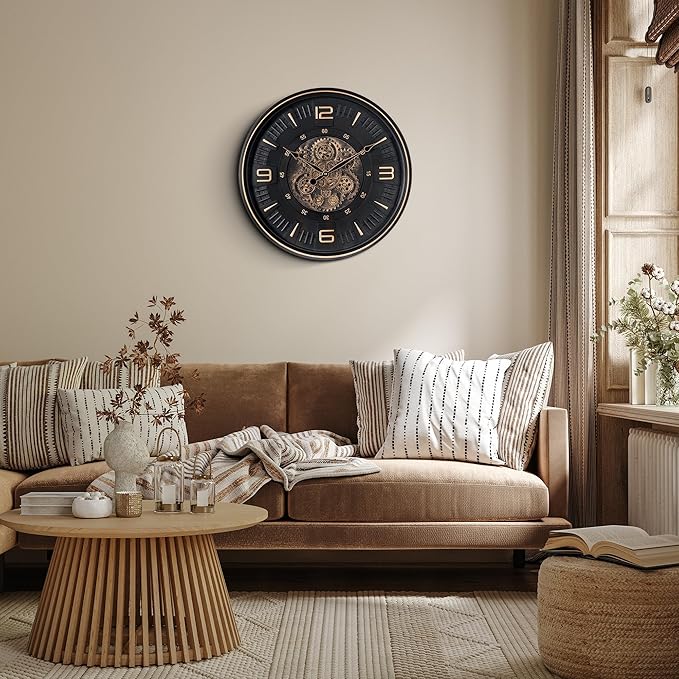20in Large Real Moving Gears Wall Clock for Living Room, Battery Operated Wall Clocks Decorative Vintage, Home Office Clock, Gift for Family, Friends-CasaMuseHome