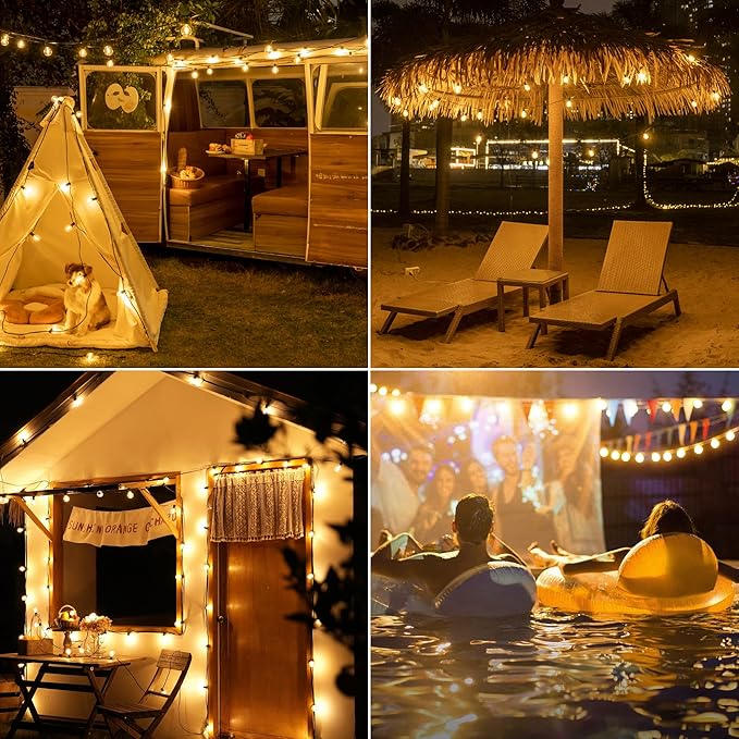 50FT Outdoor String Lights with Remote Dimmer, 25+2 Led Bulbs Connectable Dimmable Outdoor Lights, Support Timer Waterproof Shatterproof for Patio Yard Porch Deck-CasaMuseHome