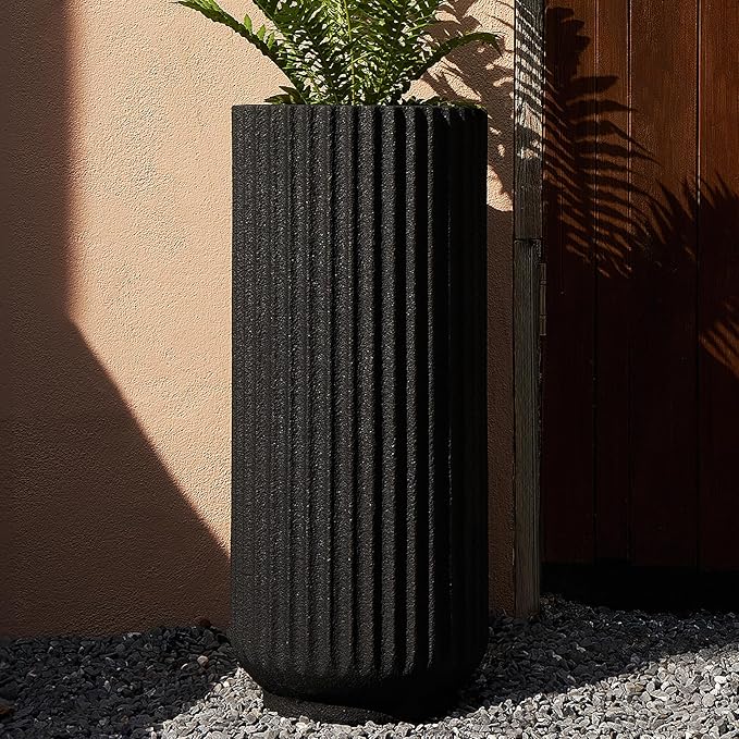 31.5 Inch Tall Roman Column Concrete Planter（14.2Dx31.5H，36 Pounds）,Durable All-Weather Use with Drainage Holes,Large Tall Round Planter for Outdoor Indoor Plants-CasaMuseHome