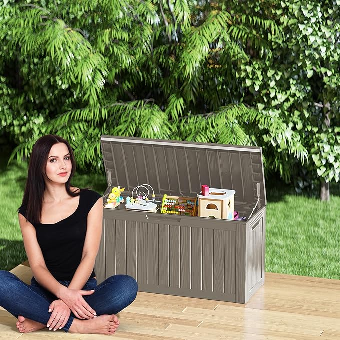 80 Gallon Outdoor Storage Box Waterproof Lockable Resin Deck Box Large, Patio Storage Bin for Pool Accessories Cushion Furniture, Garden Tools, UV-Resistant Outside Delivery Grey-CasaMuseHome