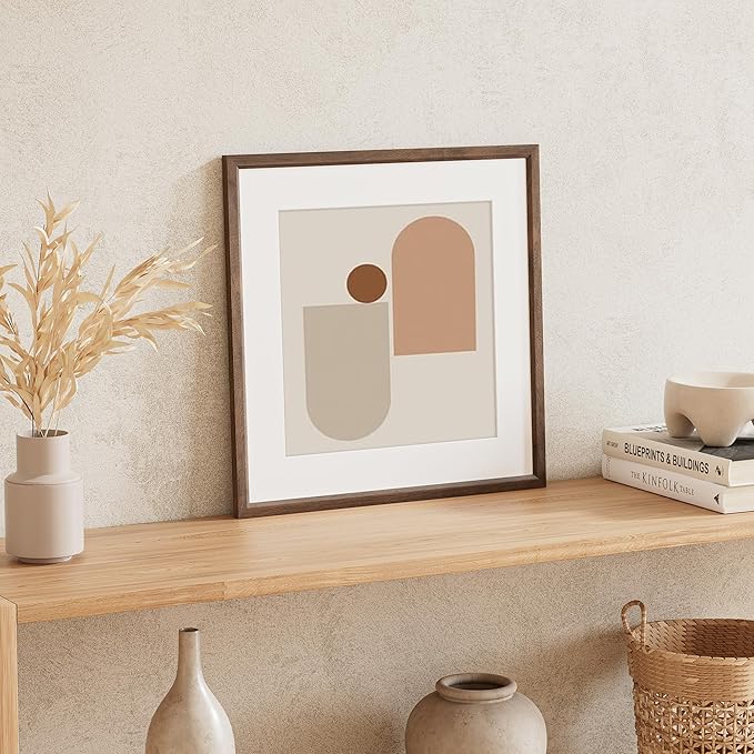 16x16 Picture Frame Natural Solid Walnut Photo Frames with 12x12 Removable Mat Wall Hanging Large Handcrafted Frame with HD Plexiglass Wall and Tabletop Display Large Poster Frame-CasaMuseHome