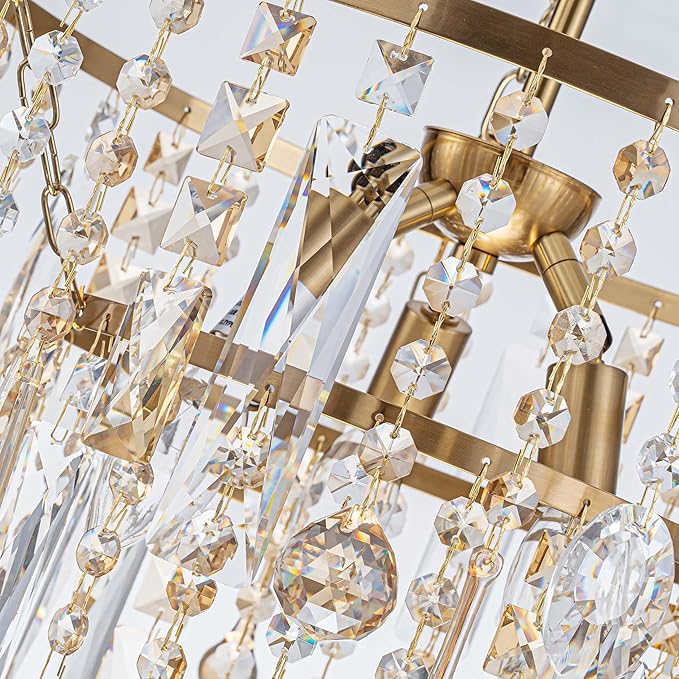 3-Lights K9 Crystal Chandeliers, Luxury Vintage Pendant Light Fixture for Dining Room, Living Room, D15*H20.4~66.8 inch (Adjustable), Clear Crystal & Gold Finish-CasaMuseHome