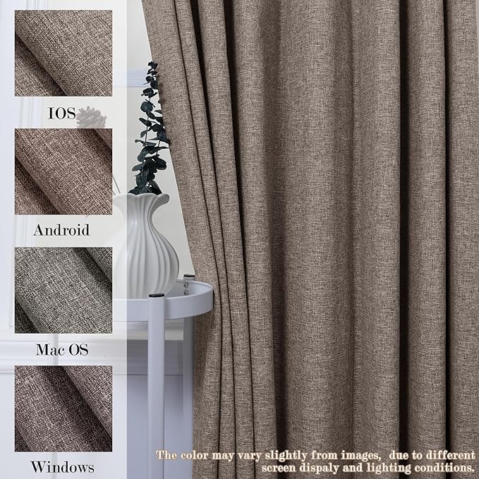 100" W x 84" L Faux Linen Room Divider Curtains, Full Blackout Pinch Pleated Drapes for Traverse Rod, Bedroom Divider Privacy Drapery with Hooks for Ceiling Track, 1 Panel, Light Coffee-CasaMuseHome