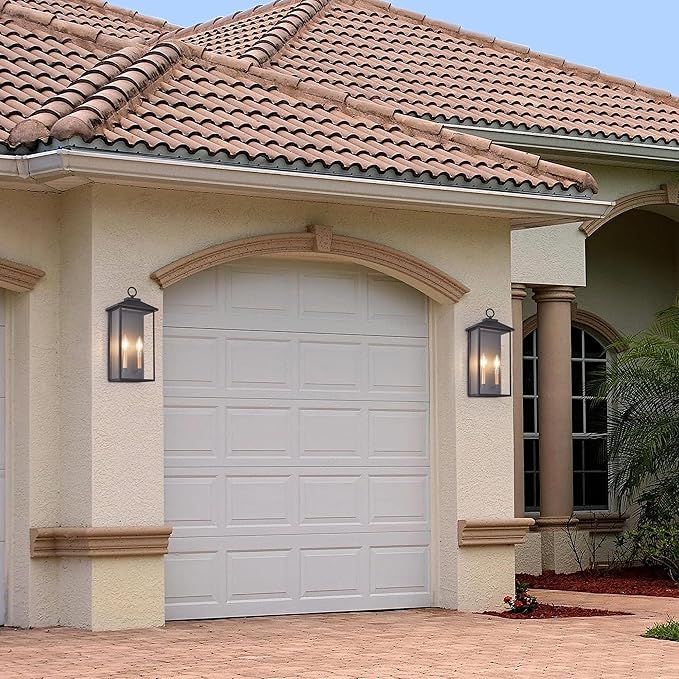 18 Inch Wall Light in Clear Glass and Textured Black and Golden Candle Cap Sleeve,Outdoor Lighting Wall Sconce,2-Light 120watts for House Doorway Garage,Bulb Not Included.-CasaMuseHome